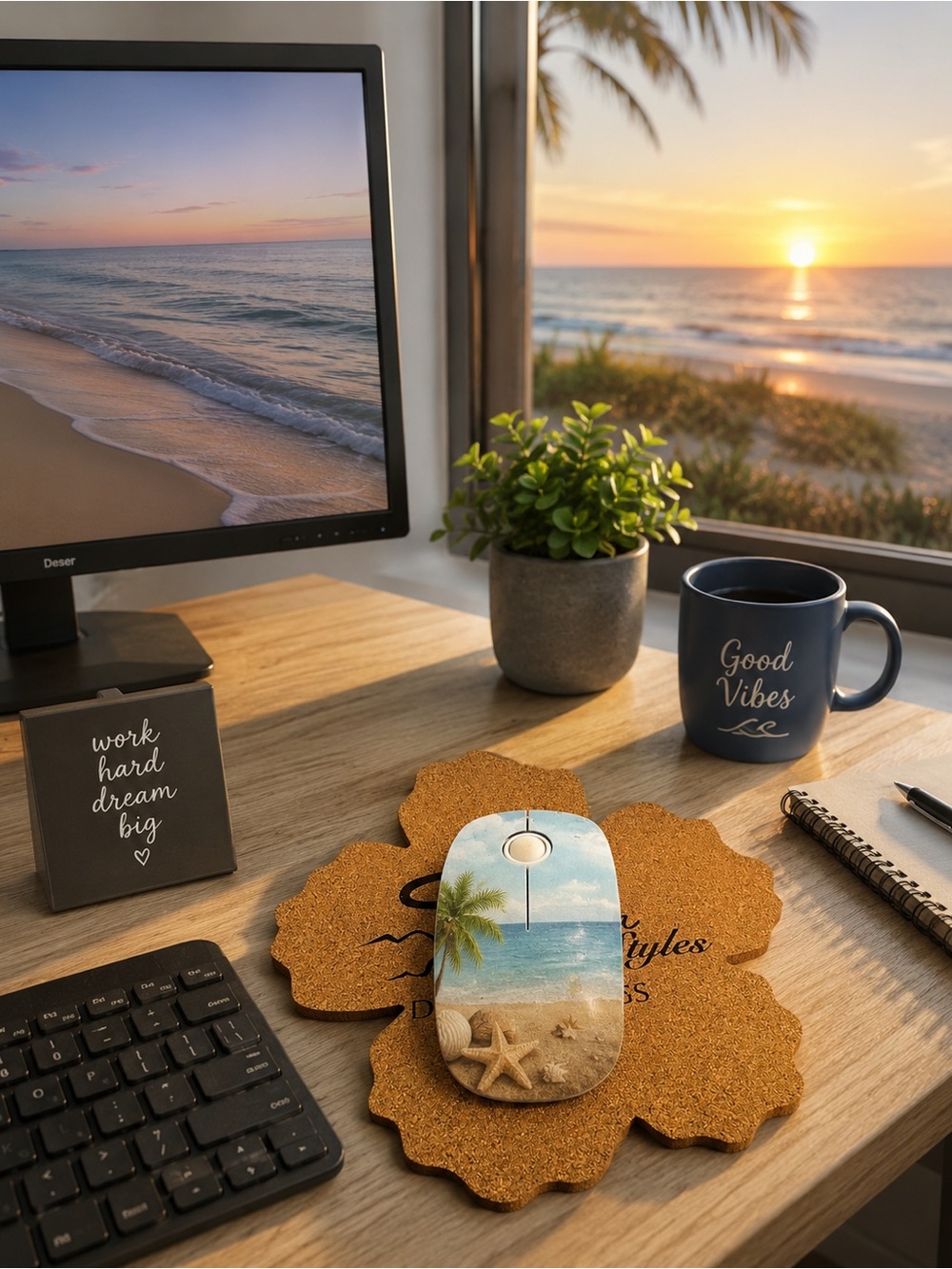 Hand crafted and designed by me Cork mouse pads customizable- made to order 7x7